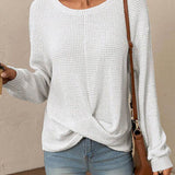 Waffle Knit Crew Neck Long-Sleeve Sweater