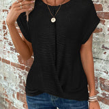 Waffle Knit Crewneck Short-Sleeve Sweatshirt
