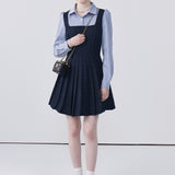Striped Lapel Patchwork Dress