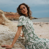 Abstract Printed Tiered Shirt Dress
