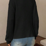 Waffle Knit Crew Neck Long-Sleeve Sweater
