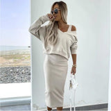 Off-Shoulder Knit Skirt Set