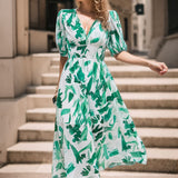 V-neck printed long dress