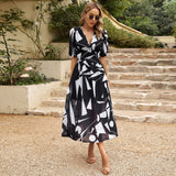 Printed short sleeved long dress