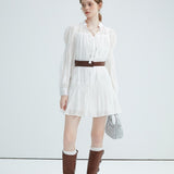 V-Neck Lace Up Long Sleeved Dress