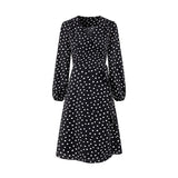 V-Neck Spotted Long Sleeved Dress
