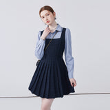Striped Lapel Patchwork Dress