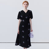 V-Neck Bubble Sleeve Dress