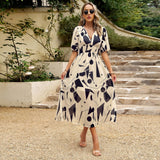 Printed short sleeved long dress
