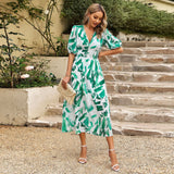 Printed short sleeved long dress