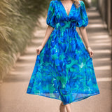 V-neck printed long dress