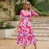 Printed short sleeved long dress