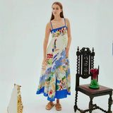 Strap graffiti cotton linen dress