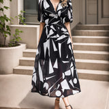V-neck printed long dress