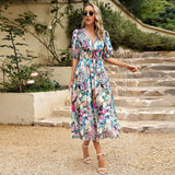Printed short sleeved long dress