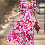 V-neck printed long dress