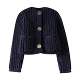 Single breasted coarse knitted jacket