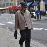 V-neck Double-breasted Tweed Coat