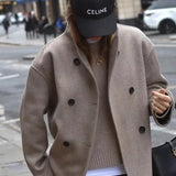 V-neck Double-breasted Tweed Coat