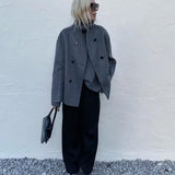 V-neck Double-breasted Tweed Coat