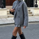V-neck Double-breasted Tweed Coat