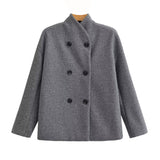 V-neck Double-breasted Tweed Coat