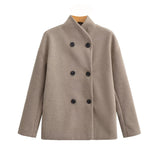 V-neck Double-breasted Tweed Coat
