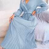 V-Neck Pleated Maxi Dress