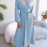 V-Neck Pleated Maxi Dress