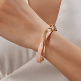 Gold-Plated Pink Vein Titanium Steel Open Cuff Bangle for Women