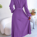 V-Neck Pleated Maxi Dress