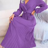 V-Neck Pleated Maxi Dress