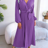 V-Neck Pleated Maxi Dress