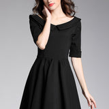 Collar Slim Fit Black Dress