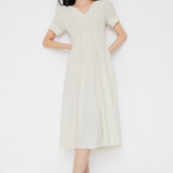 V-Neck Bubble Sleeve Waist Cinching Dress