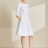 White Boat Neck Dress