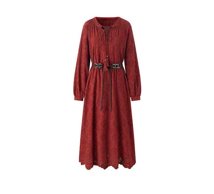 Lace Up Hollow Jacquard Dress