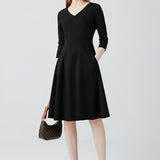 Long Sleeved Slim Fit V-neck Dress