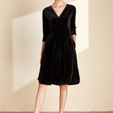 Black V-neck Mid Length Dress