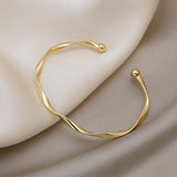 Gold-Plated Twisted Titanium Steel Women’s Open Cuff Bangle