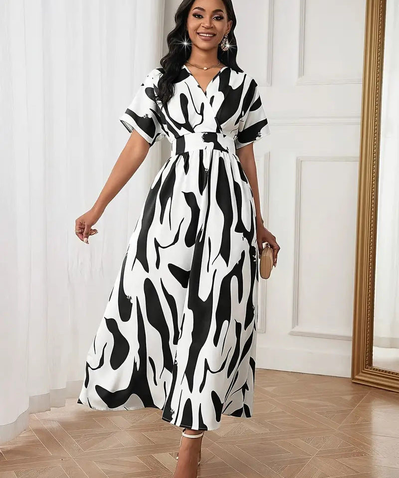 Printed waist cinching dress