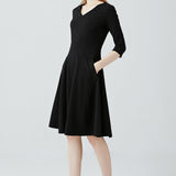 Long Sleeved Slim Fit V-neck Dress