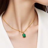Titanium Steel Green Oval Gem Necklace