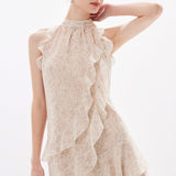 Elegant Ruffle Halter Neck Dress