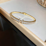Gold-Plated Zircon Titanium Steel Double-T Accent Women’s Bangle