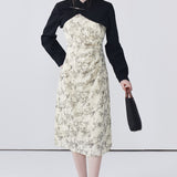 Black Cardigan Set With Camisole Dress