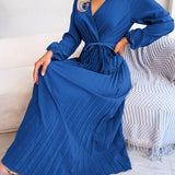 V-Neck Pleated Maxi Dress