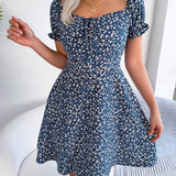 Floral Tie - Front Flutter Sleeve Dress