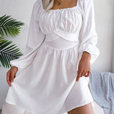 Solid Color Ruffle Square Neck Mini Dress