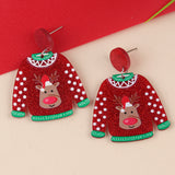 Acrylic Christmas Reindeer Sweater Earrings (Festive Glitter Design)